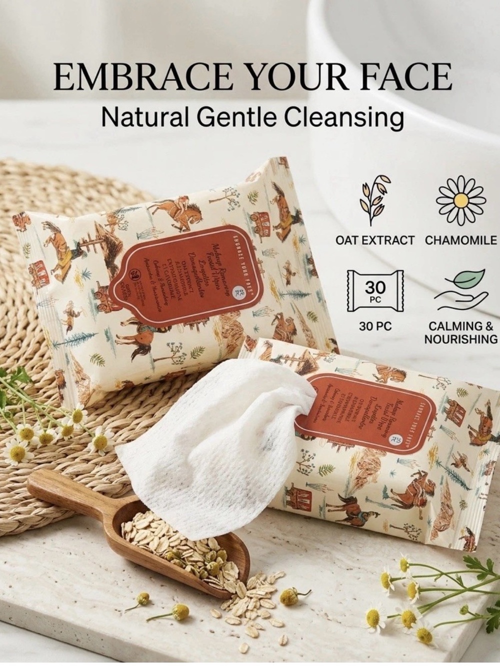 Makeup Removing Wipes  2-pack Oat Extract & Chamomile - Gentle Cleansing